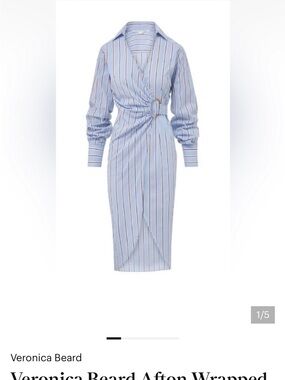 Veronica Beard Afton Striped Light Blue White and Red-Striped High-Low Dress